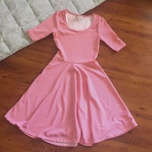 LulaRoe Pinkish Red White Striped Nicole Dress NWT